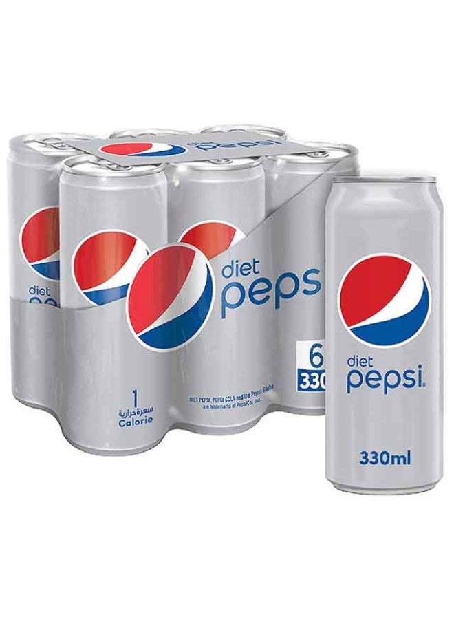 Pepsi Carbonated Soft Drink, Diet - 330ml x 6, UK