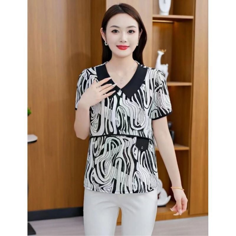 Casual Age-Reducing Doll Collar Short-Sleeved Base Shirt Fashionable Stylish Slimming Lightweight Breathable T-Shirt Top - Image 3