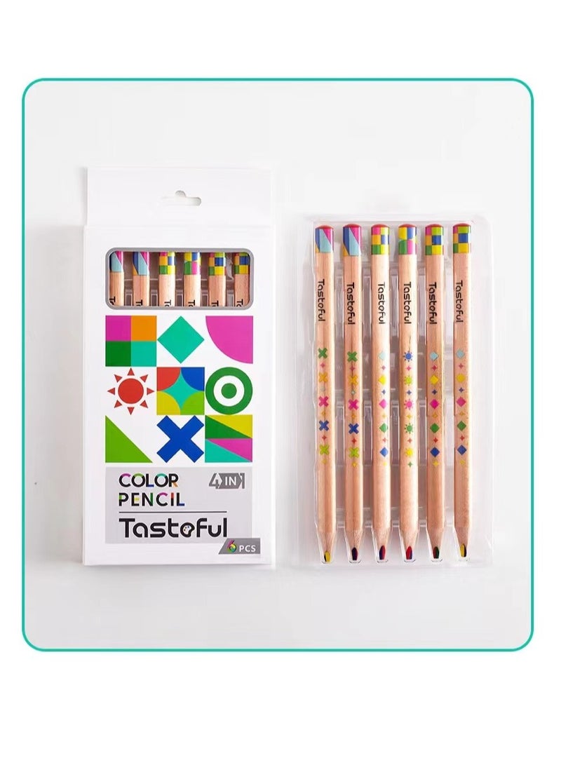 6PCS TASTOFUL 4-Color Pencils Creative Rainbow Pen 4-Color Same Core DIY - Image 1