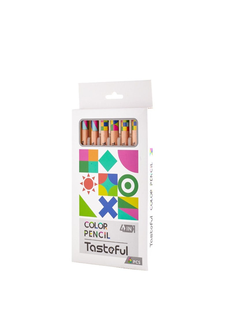 6PCS TASTOFUL 4-Color Pencils Creative Rainbow Pen 4-Color Same Core DIY - Image 2