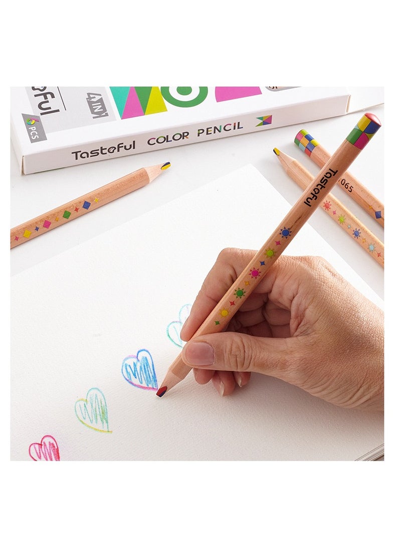 6PCS TASTOFUL 4-Color Pencils Creative Rainbow Pen 4-Color Same Core DIY - Image 4