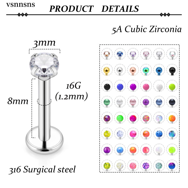 Vsnnsns 16G Lip Rings Stainless Steel Snake Bite Piercing Monroe Lip Rings Labret Medusa Piercing Jewelry Cartilage Tragus Helix Conch Lobe Earrings Studs Piercing Jewelry For Women Men Silver 8mm - Image 2
