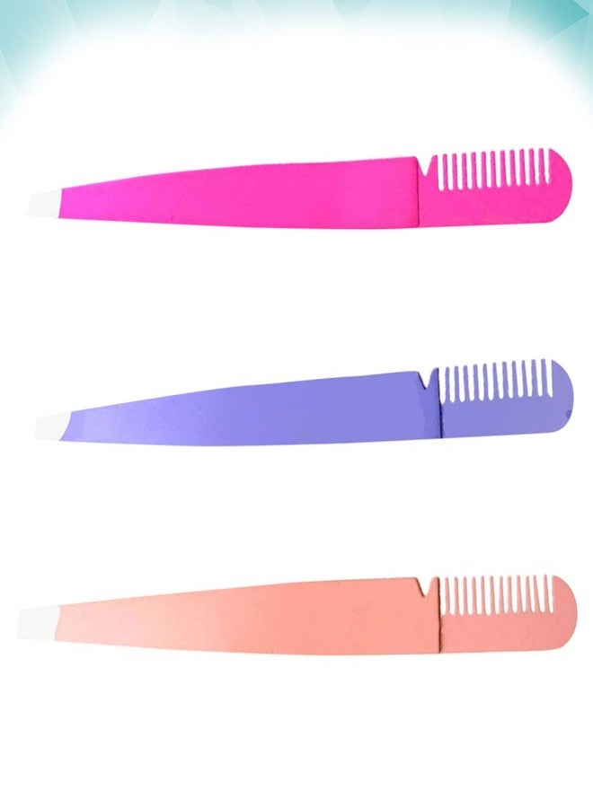 PRETYZOOM 3pcs 2 1 Eyebrow Tweezers 2 in 1 Tweezer Comb Eyebrow Clamps Makeup Supplies Makeup Tools - Image 4