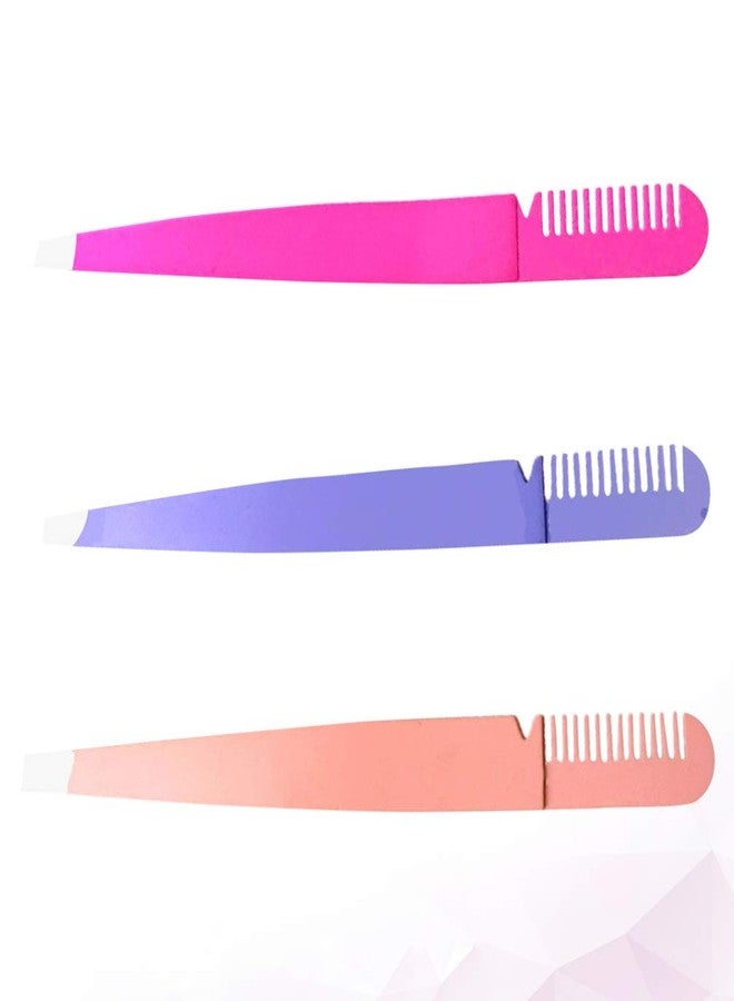 PRETYZOOM 3pcs 2 1 Eyebrow Tweezers 2 in 1 Tweezer Comb Eyebrow Clamps Makeup Supplies Makeup Tools - Image 5