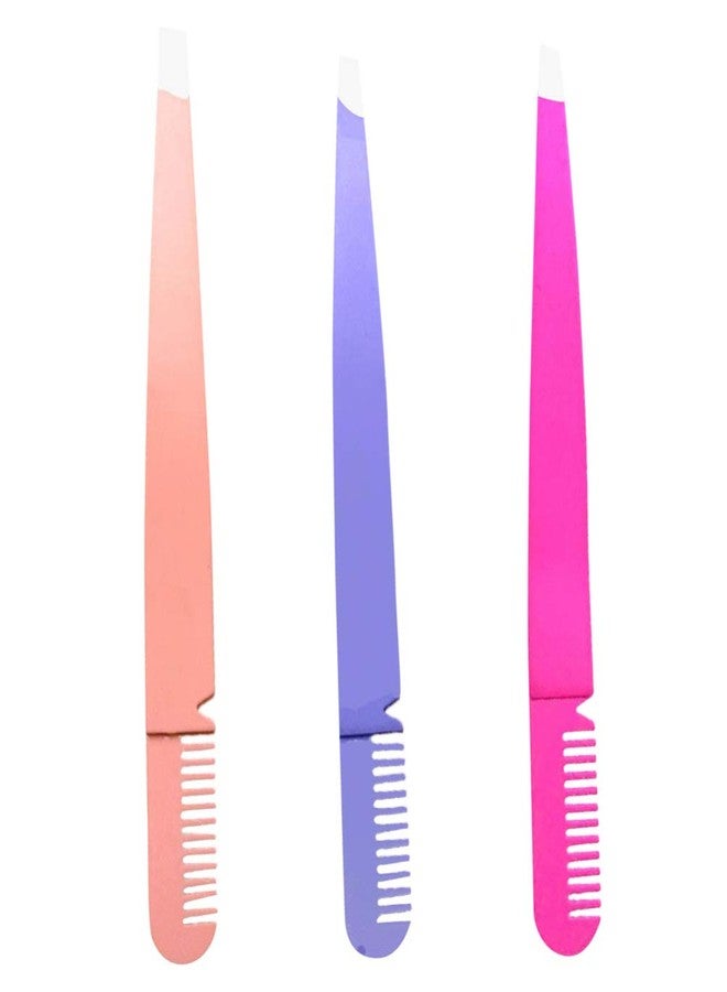 PRETYZOOM 3pcs 2 1 Eyebrow Tweezers 2 in 1 Tweezer Comb Eyebrow Clamps Makeup Supplies Makeup Tools - Image 1