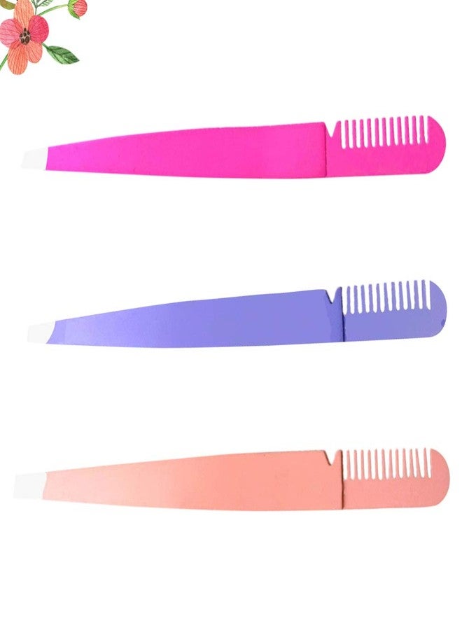 PRETYZOOM 3pcs 2 1 Eyebrow Tweezers 2 in 1 Tweezer Comb Eyebrow Clamps Makeup Supplies Makeup Tools - Image 3