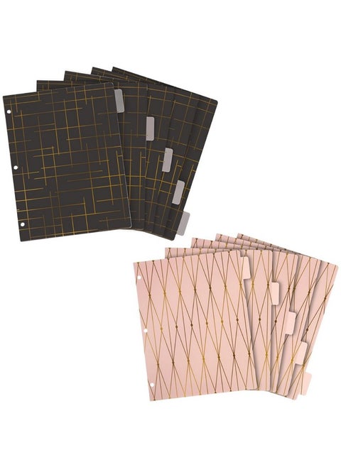 6 Sets Of 5 Tab Dividers For 3 Ring Binders 30 Total Bulk Dividers For Office School Supplies (Pink Black 8.5 X 11 In)