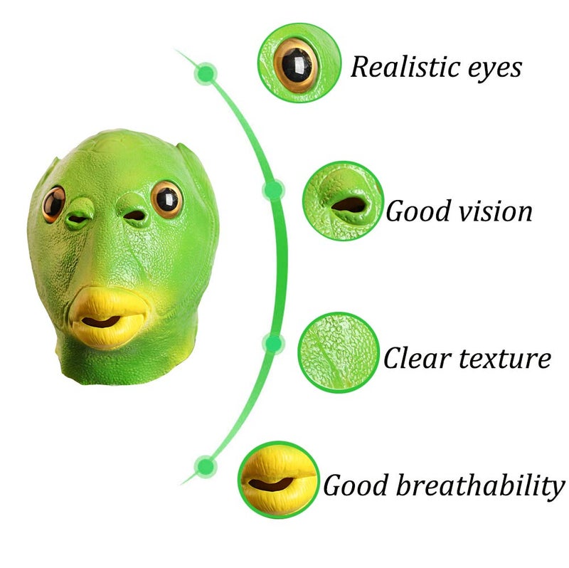 AQKILO Green Fish Mask Funny Latex Full Head Realistic Masks Fancy Dress for Halloween Carnival Costume Party - Image 4