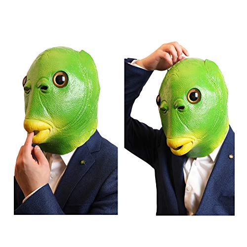 AQKILO Green Fish Mask Funny Latex Full Head Realistic Masks Fancy Dress for Halloween Carnival Costume Party - Image 2