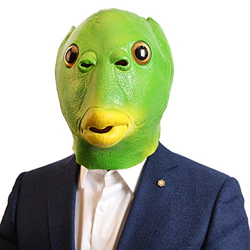 AQKILO Green Fish Mask Funny Latex Full Head Realistic Masks Fancy Dress for Halloween Carnival Costume Party - Image 1