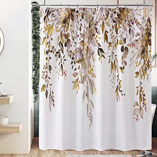 Nuseiis Brown Eucalyptus Leaves Shower Curtains 72x72 Inch, Waterproof Fabric Stylish Botanical Bathroom Shower Curtain with Hooks - Image 3