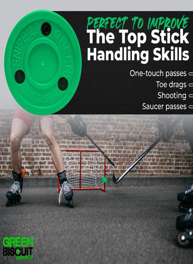 Green Biscuit Hockey Pucks 2 Pack Snipe 2.0 Version, Official NHL Hockey Training Equipement for Off-Ice Shooting Practices, Street Hockey Puck for Better Stick Handling and Training - Image 4