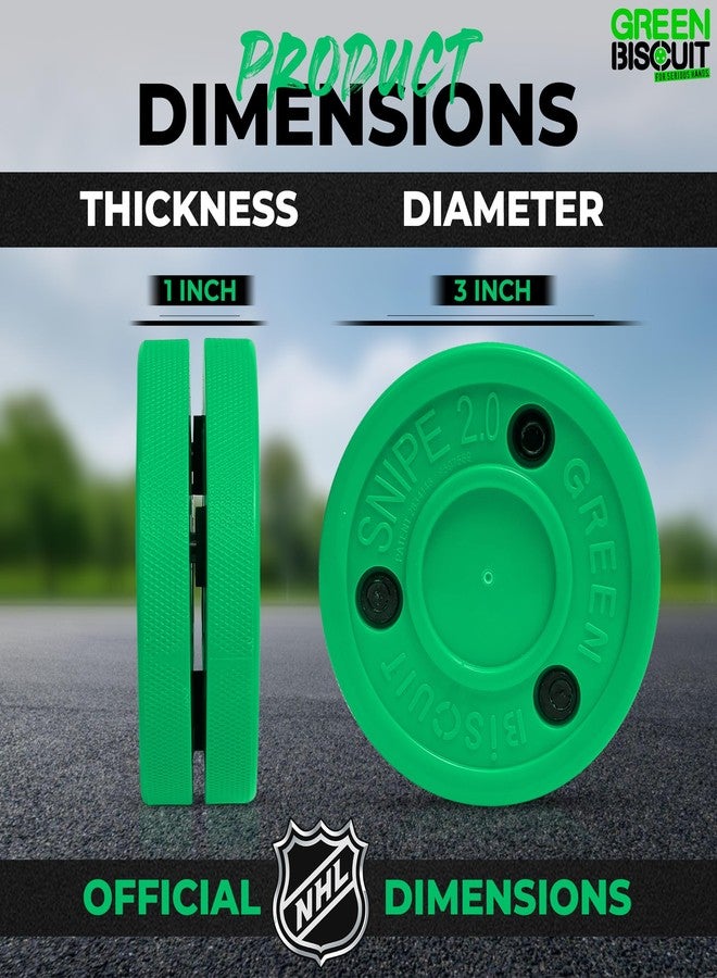 Green Biscuit Hockey Pucks 2 Pack Snipe 2.0 Version, Official NHL Hockey Training Equipement for Off-Ice Shooting Practices, Street Hockey Puck for Better Stick Handling and Training - Image 3
