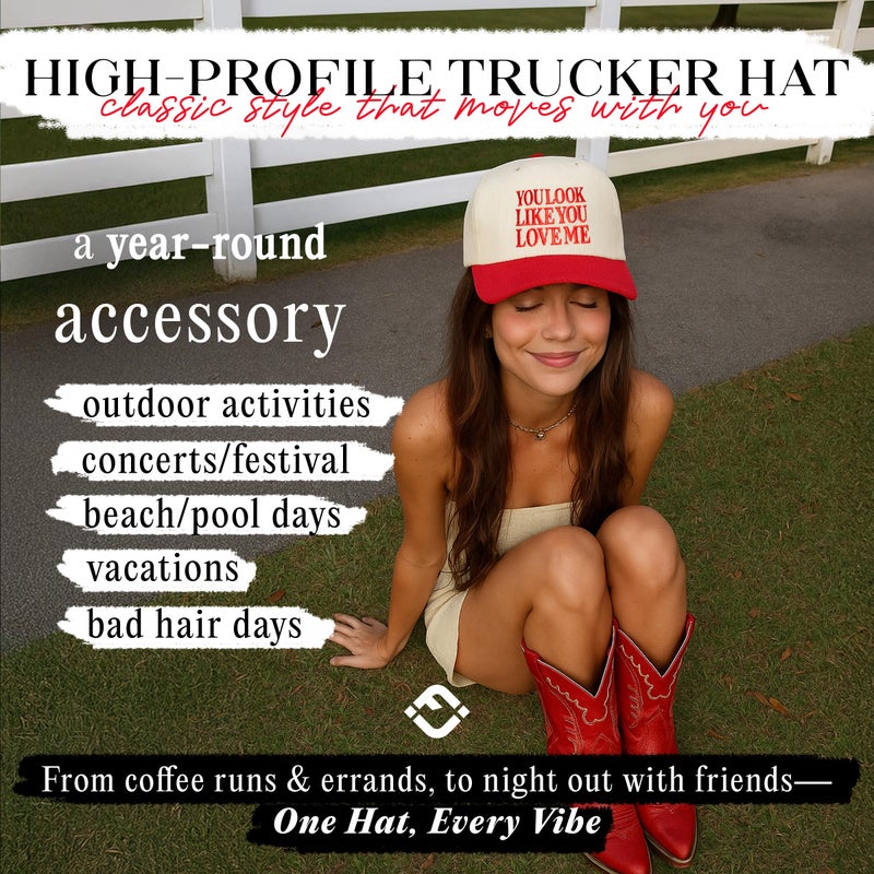 Funky Junque Two Tone Vintage Corduroy Snapback Hat - You Look Like You Love Me - Red/Beige - Image 2