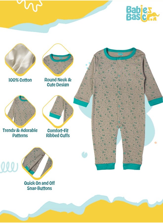 Babies Basic 100% Cotton Printed Long Sleeves Jumpsuit/Romper/Sleepsuit For Babies  - Image 2