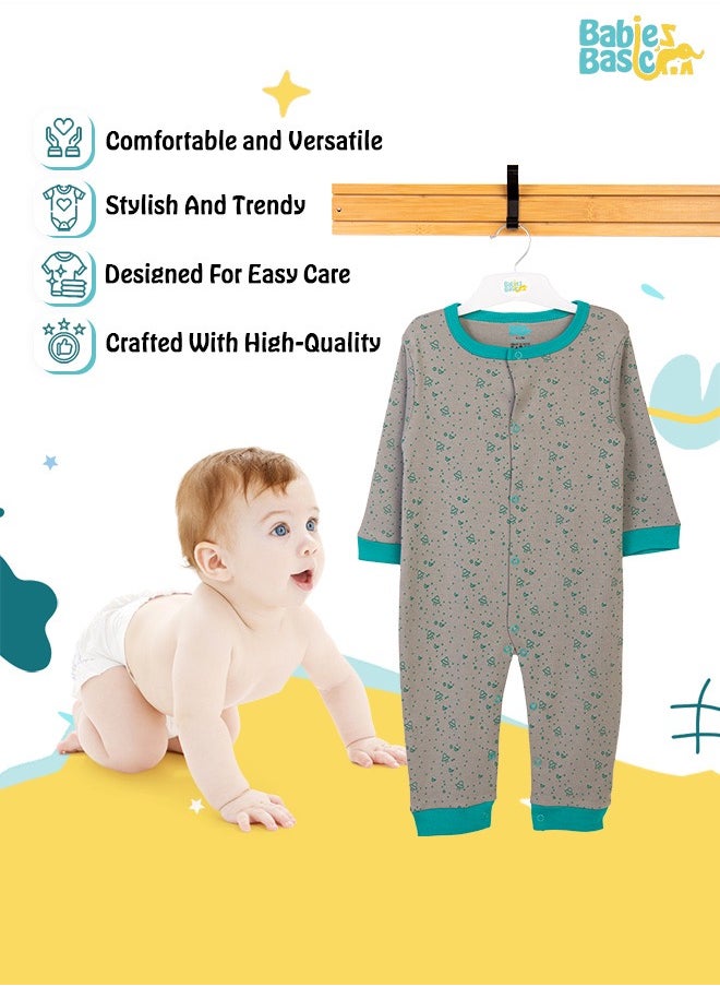 Babies Basic 100% Cotton Printed Long Sleeves Jumpsuit/Romper/Sleepsuit For Babies  - Image 3