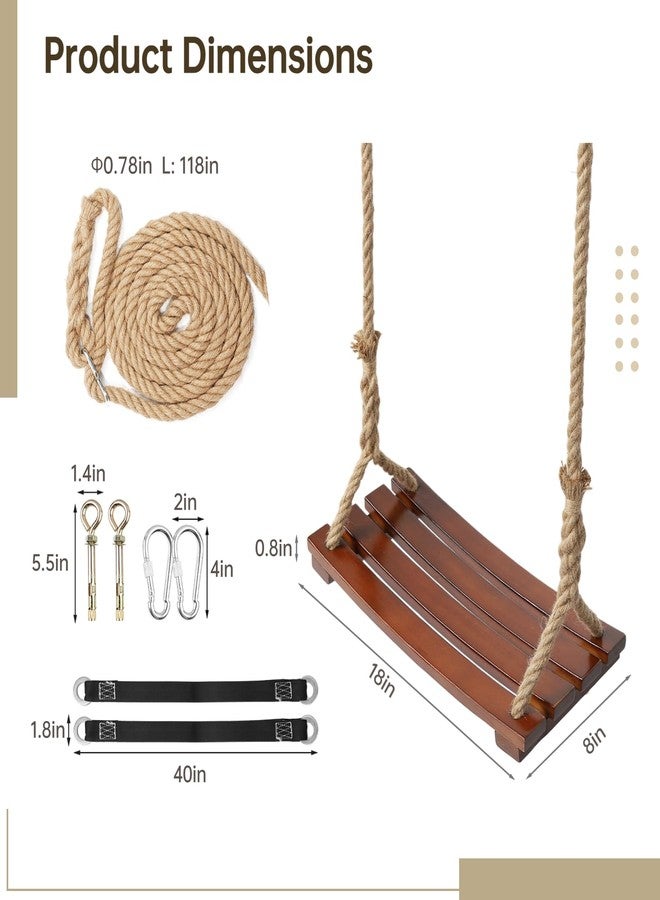 BATTIPAW Wooden Tree Swing, 500lbs Load Capacity Heavy-Duty Wooden Swing Seat for Adults & Kids, Adjustable Climbing Rope Tree Straps 118 inch for Indoor & Outdoor - Image 2