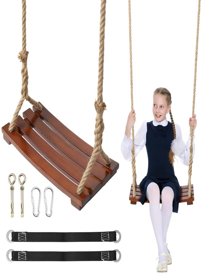 BATTIPAW Wooden Tree Swing, 500lbs Load Capacity Heavy-Duty Wooden Swing Seat for Adults & Kids, Adjustable Climbing Rope Tree Straps 118 inch for Indoor & Outdoor - Image 1