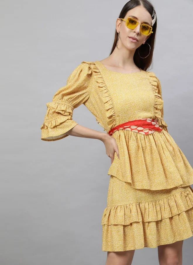 STREET 9 Yellow Georgette Fit & Flare Dress for Women