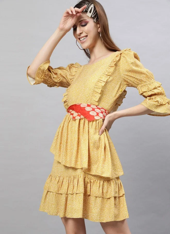 STREET 9  Yellow Georgette Fit & Flare Dress for Women for Women | Best Price UAE