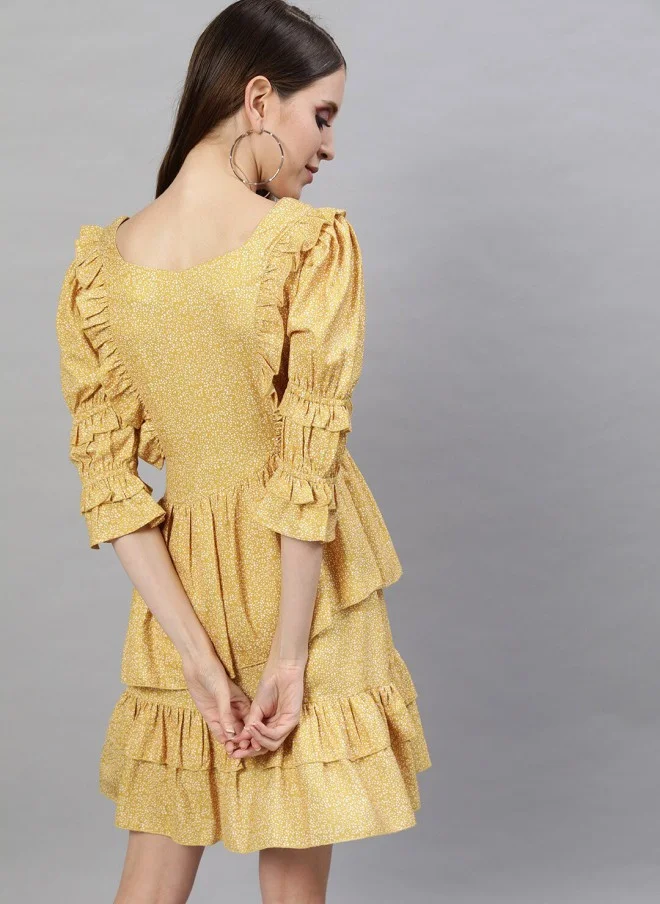 STREET 9  Yellow Georgette Fit & Flare Dress for Women for Women | Best Price UAE