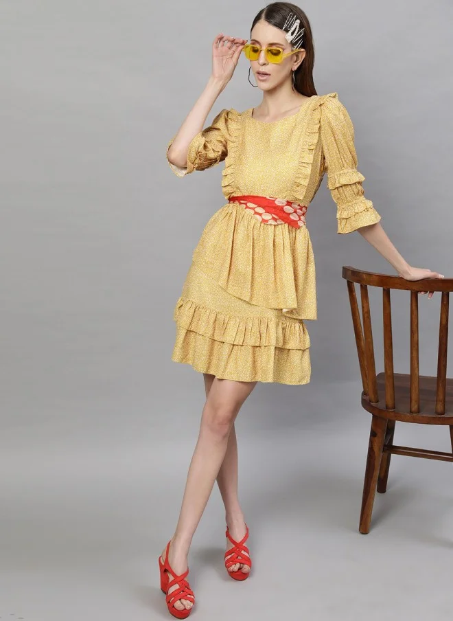 STREET 9  Yellow Georgette Fit & Flare Dress for Women for Women | Best Price UAE