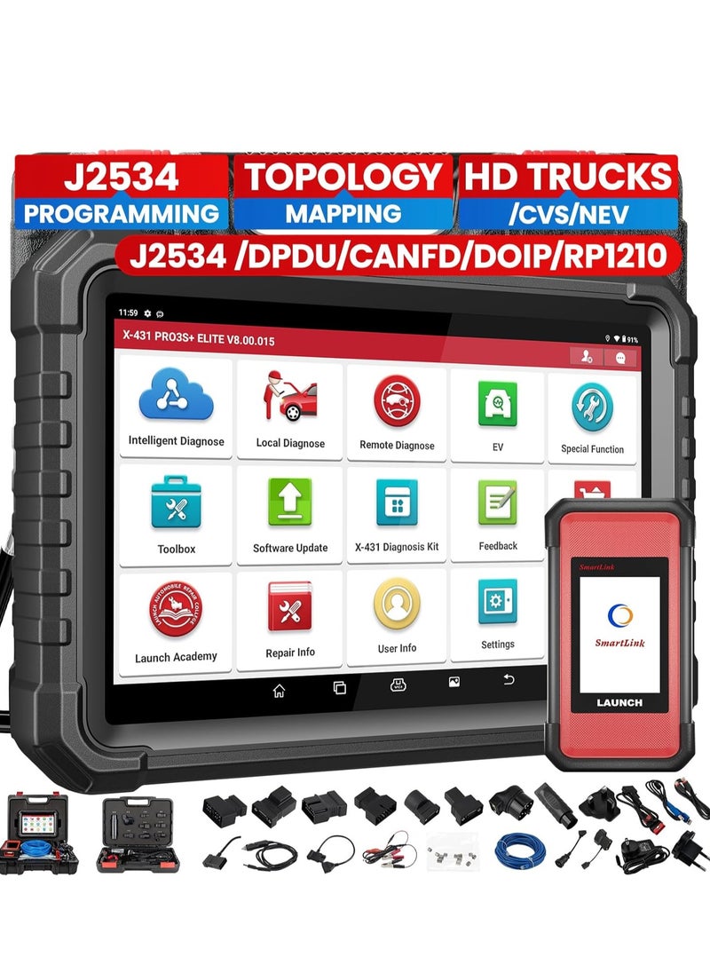 Launch LAUNCH 2025 X431 PRO3S+ Elite SmartlinkC 2.0 Bi-Directional Diagnostic Scan Tool with J2534 Coding,Topology Map,HD Truck Scan,ECU Coding,CANFD &DOIP,FCA AutoAuth,60+Service,2 Years Free Update  - Image 1
