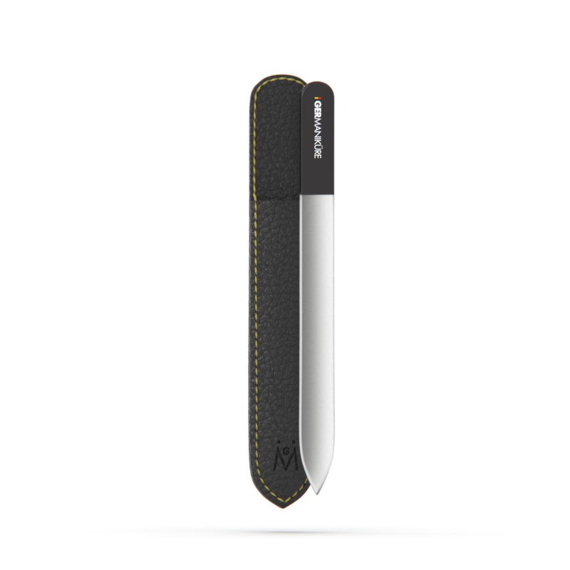 GERMANIKURE Czech Crystal Glass Nail File in Suede Leather Case, Original Black Branded, Professional Manicure & Pedicure Products for Easy Shaping of Natural Nails - Image 1