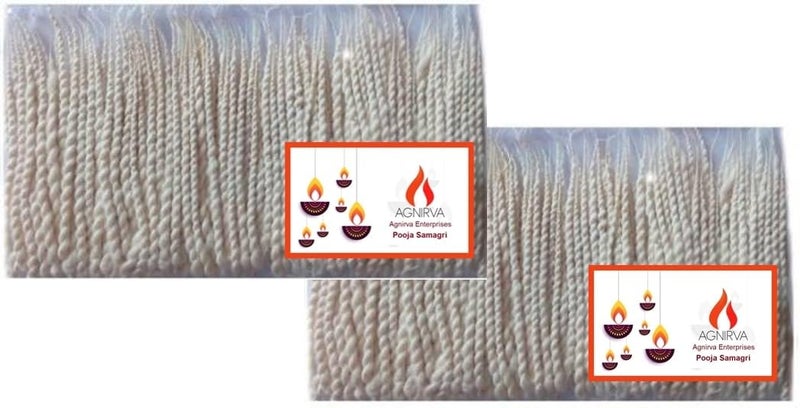 Agnirva White Twisted Long Cotton Wicks Lambi Diya Batti Jyot Rui Batti for Aarti Pooja Puja Pack of 200 Wicks 100 x 2 Deepam Bati Vattalu for Puja Samai Batti Thiri Artiv Batti - Image 1