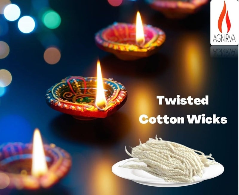 Agnirva White Twisted Long Cotton Wicks Lambi Diya Batti Jyot Rui Batti for Aarti Pooja Puja Pack of 200 Wicks 100 x 2 Deepam Bati Vattalu for Puja Samai Batti Thiri Artiv Batti - Image 3