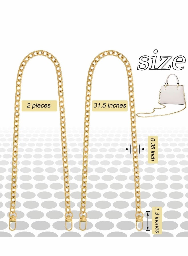 Flat Purse Chain Strap DIY Crossbody Bag Replacement Strap with Metal Buckles - 2Pcs(23.6 Inches/60cm, Gold) - Image 3