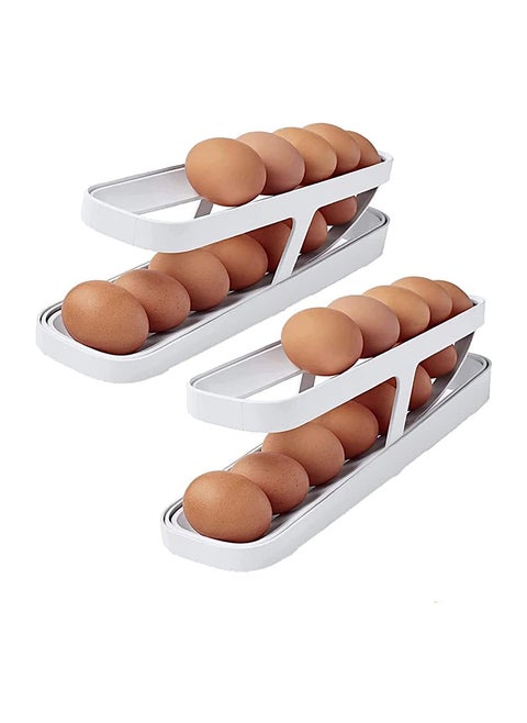 2Piece Tier Egg Dispenser Automatic Egg Roller Refrigerator Rolling Egg Holder Automatically Rolling Egg Storage Container For Kichen