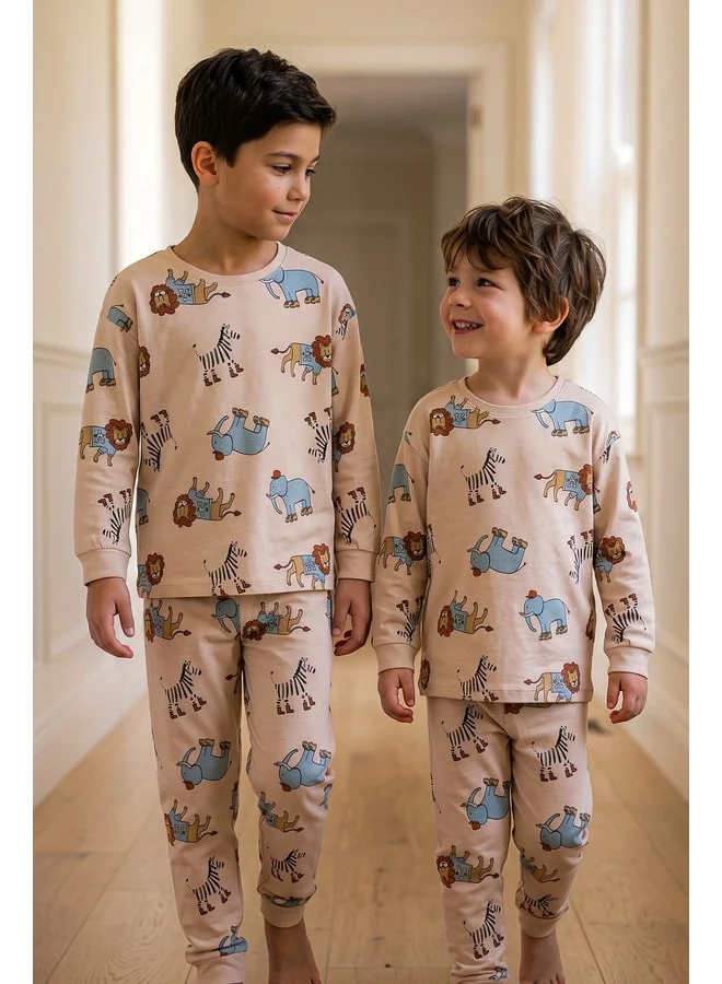 zuzunga Cute Animal (Lion-Zebra-Elephant) Patterned Boys' Pajama Set