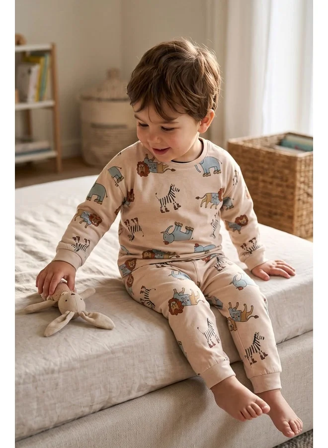 zuzunga Cute Animal (Lion-Zebra-Elephant) Patterned Boys' Pajama Set