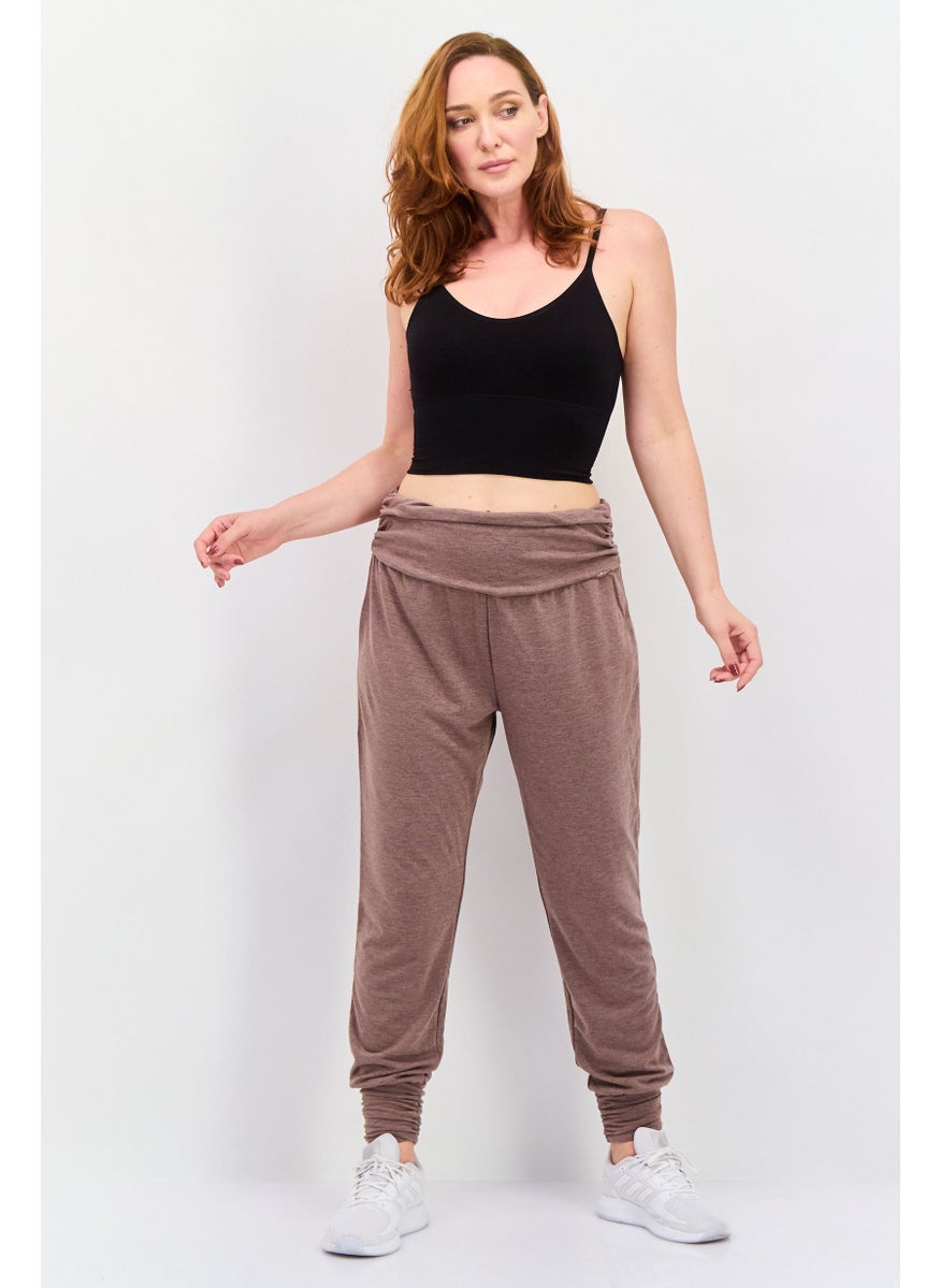Tahari Sports - Women Sportswear Fit Ruched Training Jogger Pants, Heather Brown - Image 1