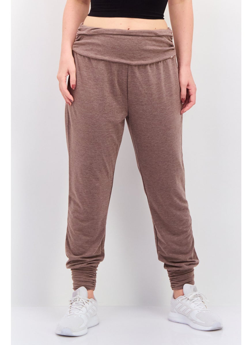 Tahari Sports - Women Sportswear Fit Ruched Training Jogger Pants, Heather Brown - Image 1