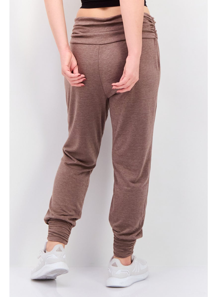 Tahari Sports - Women Sportswear Fit Ruched Training Jogger Pants, Heather Brown - Image 1