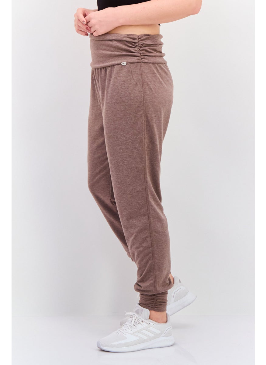 Tahari Sports - Women Sportswear Fit Ruched Training Jogger Pants, Heather Brown - Image 1