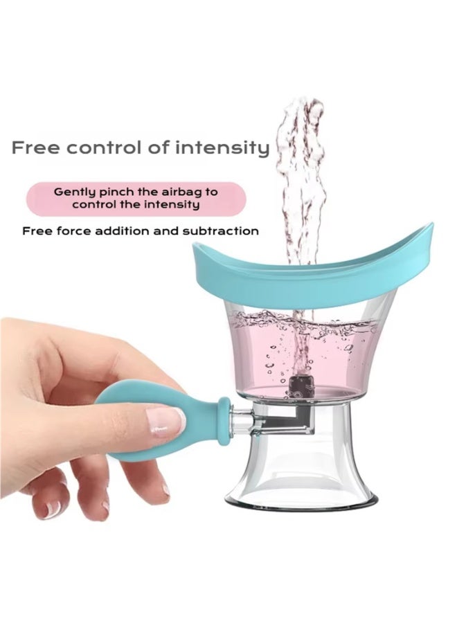 Soft Silicone Reusable Eye Wash Cup with Manual Air Pressure Pump, Portable Eyewash Rinse Cup for Cleaning Dust, Makeup, and Irritants, Transparent Design for Eye Fatigue Relief (Blue) - Image 2