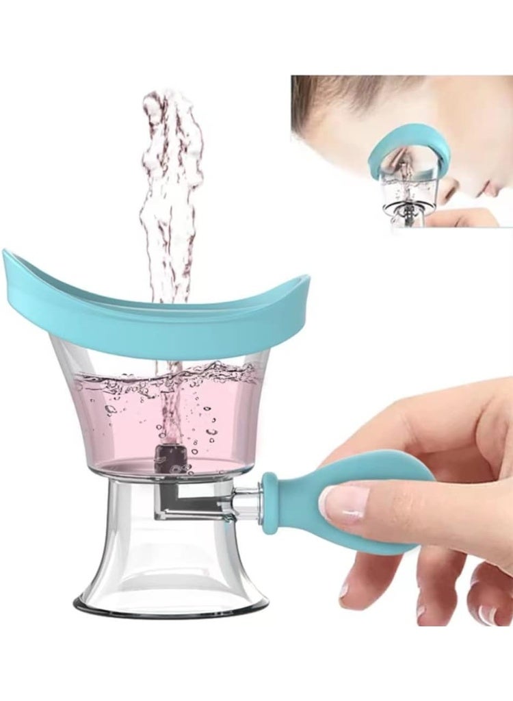 Soft Silicone Reusable Eye Wash Cup with Manual Air Pressure Pump, Portable Eyewash Rinse Cup for Cleaning Dust, Makeup, and Irritants, Transparent Design for Eye Fatigue Relief (Blue) - Image 1