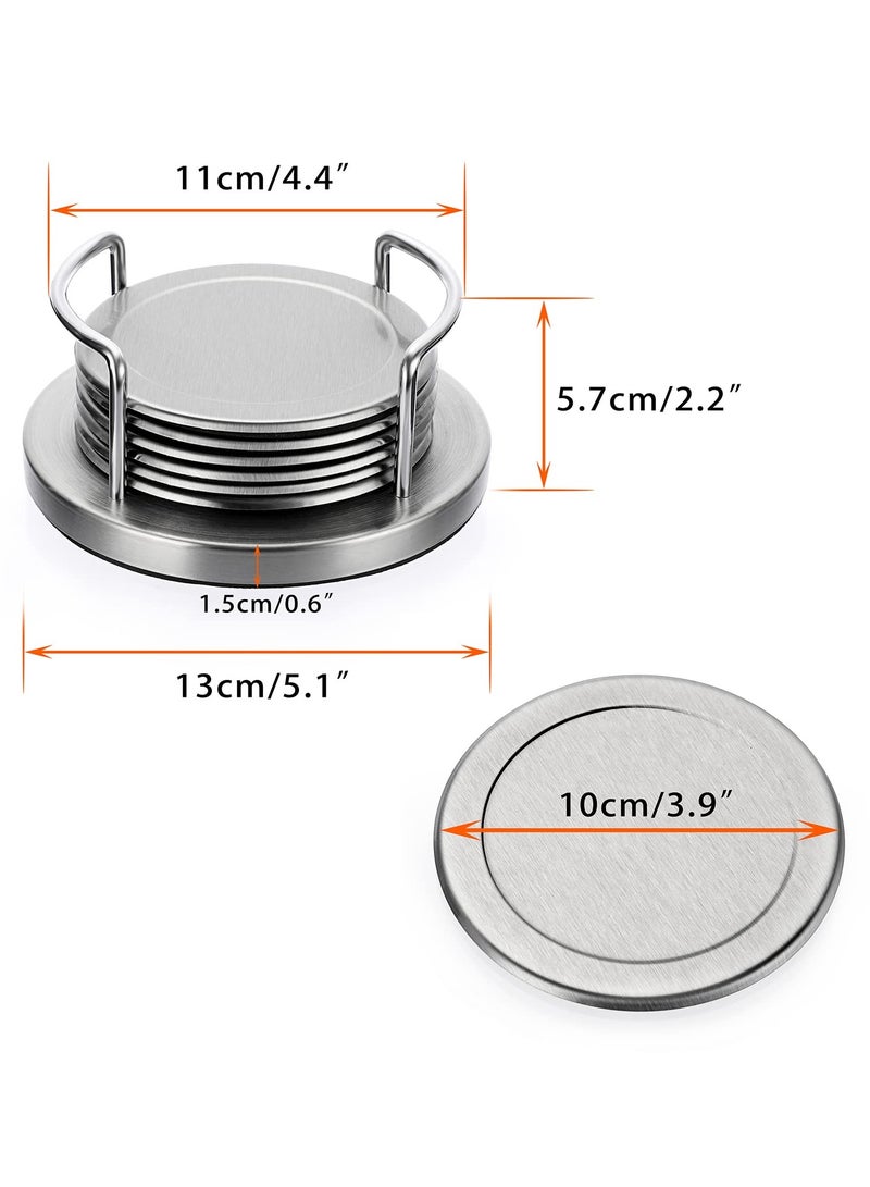 Excefore Stainless Steel Round Coasters with Holder And Sponge Bottom, Set Of 6 Silver Metal Cup Coasters Set Stunning Cool Coaster Cups Mats Decor For Restaurant Kitchen bar Dining Table - Image 2