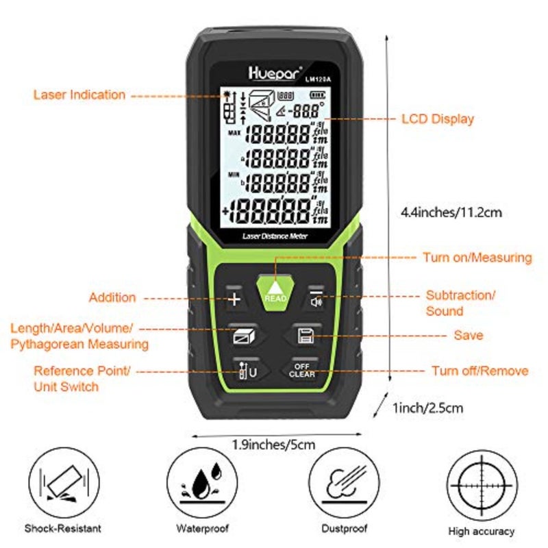 Laser Distance Measure with Li-ion Battery and Electric Angle Sensor, Backlit LCD Laser Measure M/In/Ft with Multi-Measurement Modes, Pythagorean, Distance, AreaandVolume - Image 5
