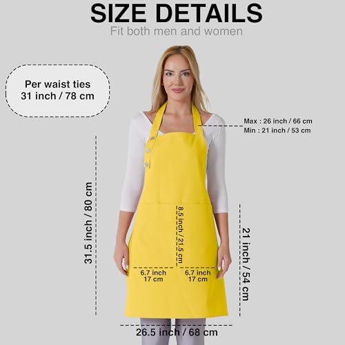 TOSHE Kitchen Apron Waterdrop Resistant Cotton Apron with adjustable Aprons for Women with Pockets 10 Color option Cooking Yellow Apron (Yellow) - Image 3