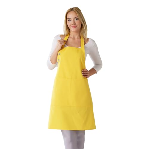TOSHE Kitchen Apron Waterdrop Resistant Cotton Apron with adjustable Aprons for Women with Pockets 10 Color option Cooking Yellow Apron (Yellow) - Image 1