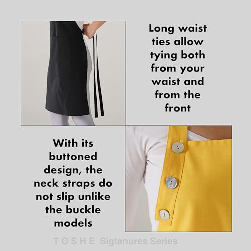TOSHE Kitchen Apron Waterdrop Resistant Cotton Apron with adjustable Aprons for Women with Pockets 10 Color option Cooking Yellow Apron (Yellow) - Image 5