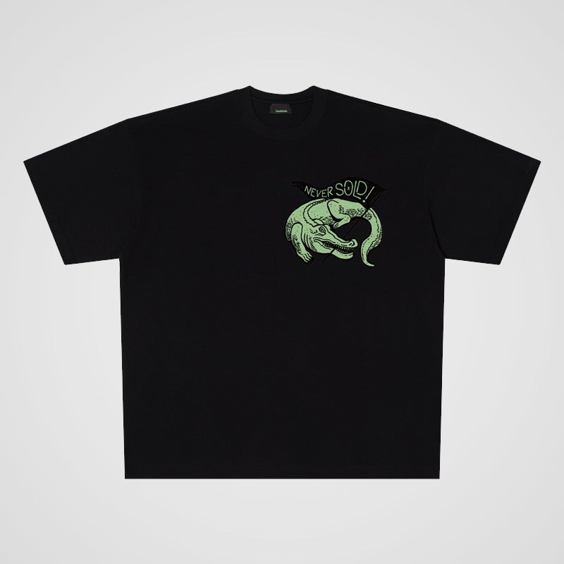 250G Heavy Cotton Crocodile Street Casual Oversize Large Board Short Sleeve T-Shirt For Men And Women Couples Tide - Image 1