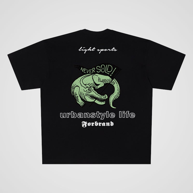 250G Heavy Cotton Crocodile Street Casual Oversize Large Board Short Sleeve T-Shirt For Men And Women Couples Tide - Image 2
