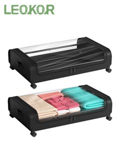 LEOKOR 1 PCS Under Bed Storage Containers, Under Bed Shoe Storage With Wheels, Bedroom Storage Organization with Handles, Under Bed Storage Bins Drawer For Clothes, Blankets And Shoes, Bedding  - Image 1