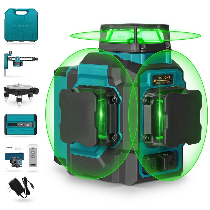 Takamine 3x360 12 Lines Self Leveling Green Laser Level 3D Cross Line for ConstructionPicture Hanging with Removable Liion Battery Remote Controller Magnetic Rotating Stand and Hard Case - Image 2