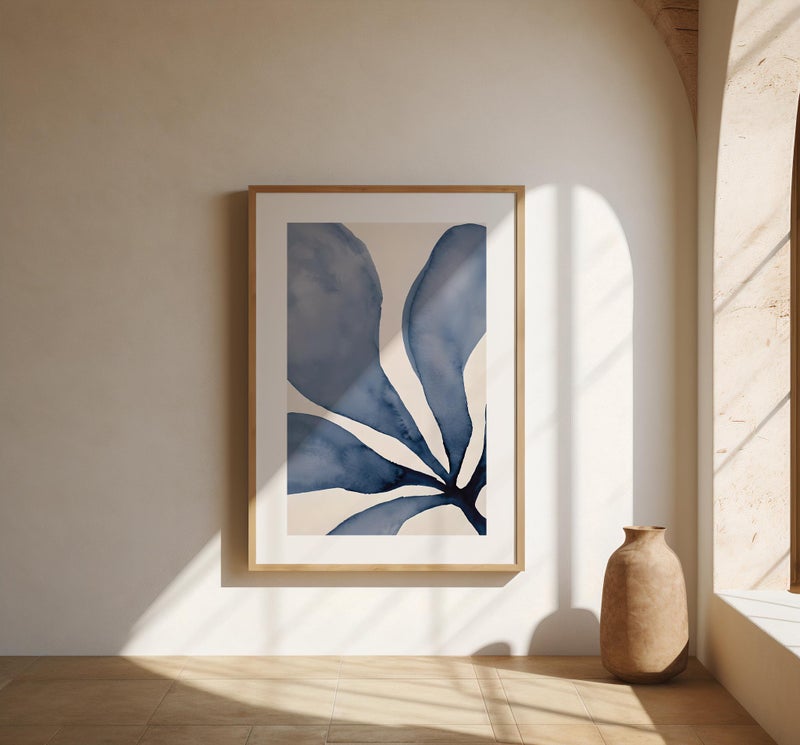 TNESSENTIAL Blue Botanical Wall Art | Bold Minimal Leaf | Fine Art Poster - Image 1